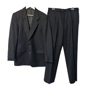 John Alexander Men's Wool Brown Pinstriped Suit 42L, 35X32